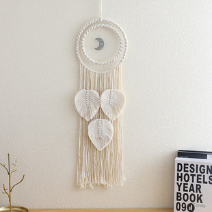 Factory wholesale tapestry home ring leaf shape ornaments handmade feather dream catcher pendant ornaments