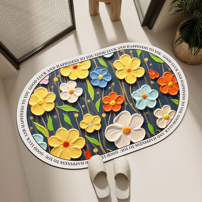 3D Illusion Bathroom Mat, Soft Diatomite Chenille Doormat, TPR Non-slip Base, Super Absorbent, Quick Dry, Anti-mold, Washable, Eco-friendly, Nordic &_voghion.com