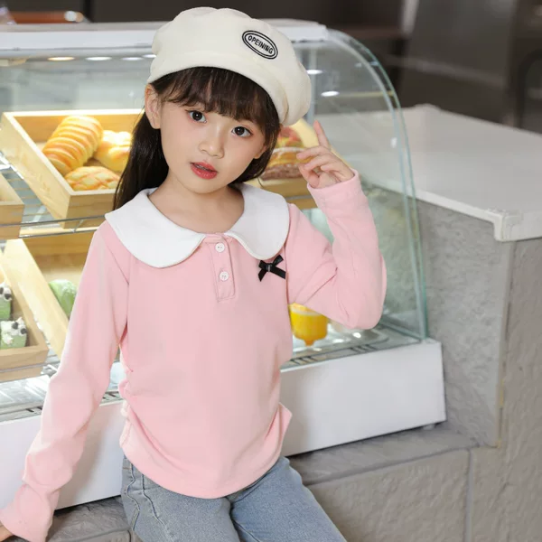 Children's Autumn and Winter Doll Collar Bottoming Shirt Girls Fashionable All-match Long-sleeved T-shirt Baby Sweet Top 0194A051