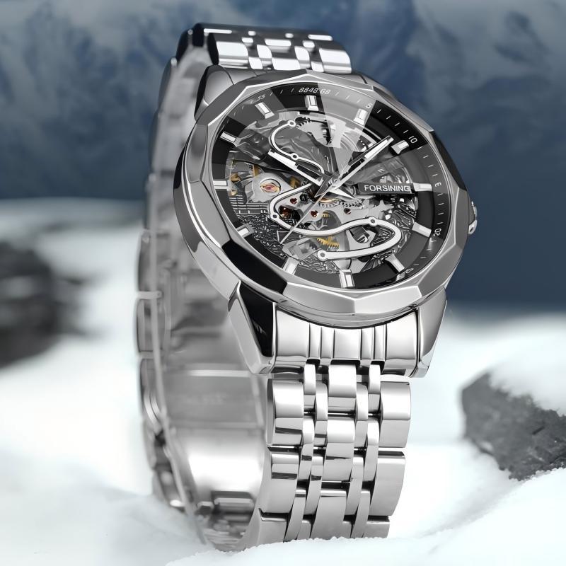 Forsining Men's Fashion Diamond-Shaped Mechanical Watch Cross-Border Popular Solid Steel Belt Fully Automatic Mechanical Watch for Men