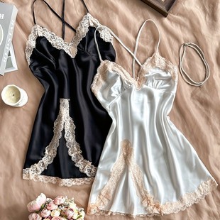 Suspender Nightgown Summer Thin Spring & Fall Sexy Hot Can Be Worn Outside Lace Private Bed Sexy Pajamas
