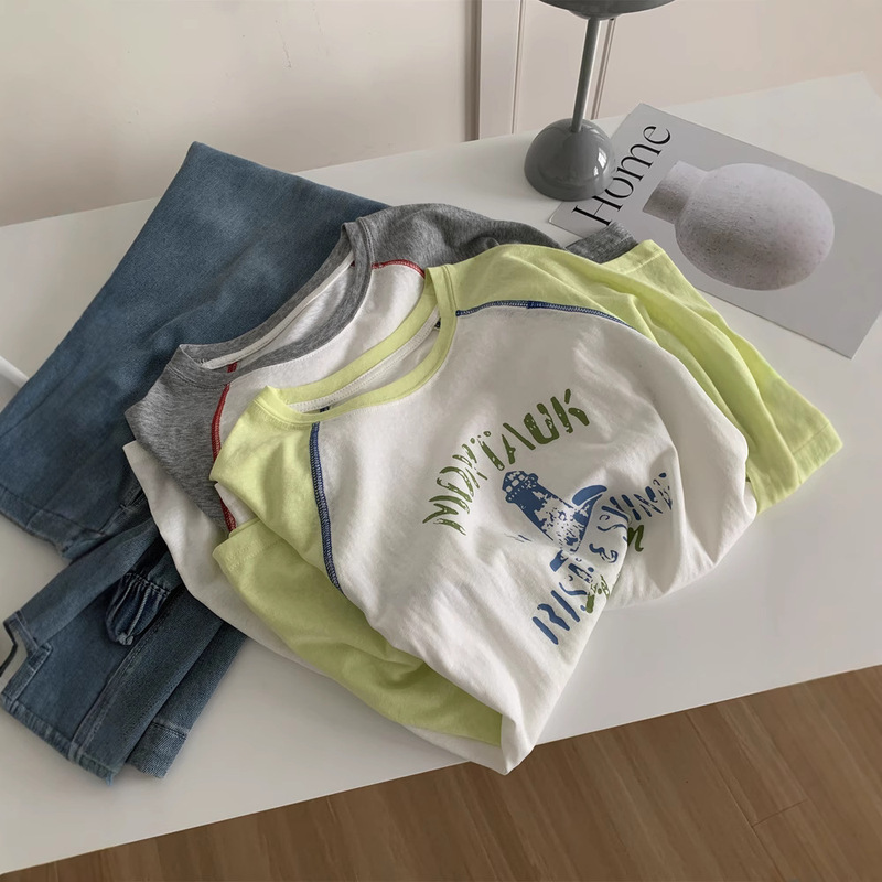 American Retro Raglan Sleeve Sun Protection Blouse for Women, Lightweight and Breathable Snowflake Cotton Letter Printed Air-Conditioning Shirt T-Shirt Summer