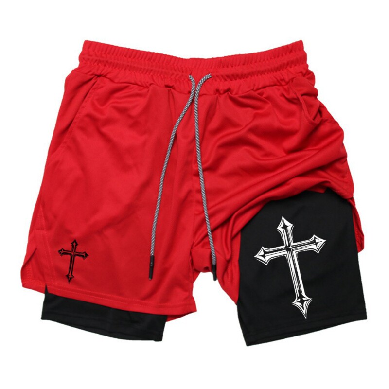 2D Printed Two-In-One Fitness Running Shorts Men's Sports Quick-Drying Shorts Fitness Gym High-Performance Shorts