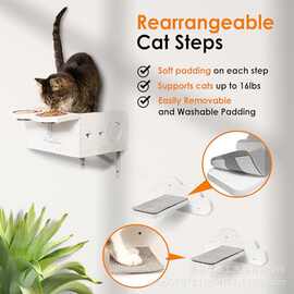 跨境木质猫碗架壁挂猫吊床家居宠物双碗喂食器猫窝二合一食具