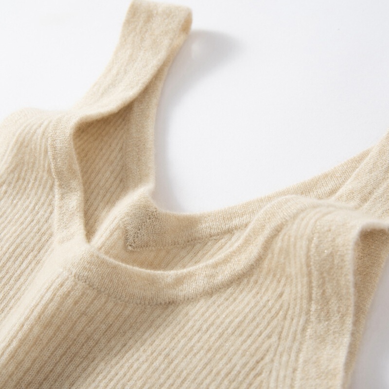 +Gold Silk 100% Pure Cashmere Camisole Women's Slim Fit Elastic Bottoming Shirt Round Neck V-Neck Two-Wear Inner Wear for Autumn and Winter +Gold Silk 100% Pure Cashmere Camisole Women's Slim Fit Elastic Bottoming Shirt Round Neck V-Neck Two-Wear Inner Wear for Autumn and Winter