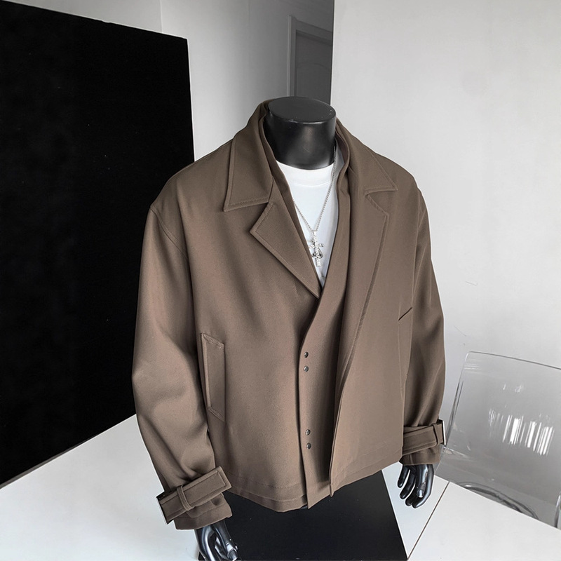 Unique Designer Faux Two-Piece Blazer for Men, Winter Korean Style, Stylish and High-End Oversized Short Jacket