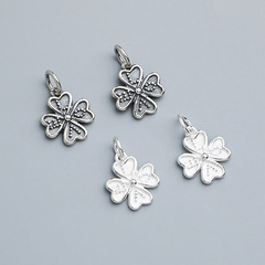 S925純銀四葉草掛件love吊墜DIY手工串珠手鍊項鍊飾品配件材料