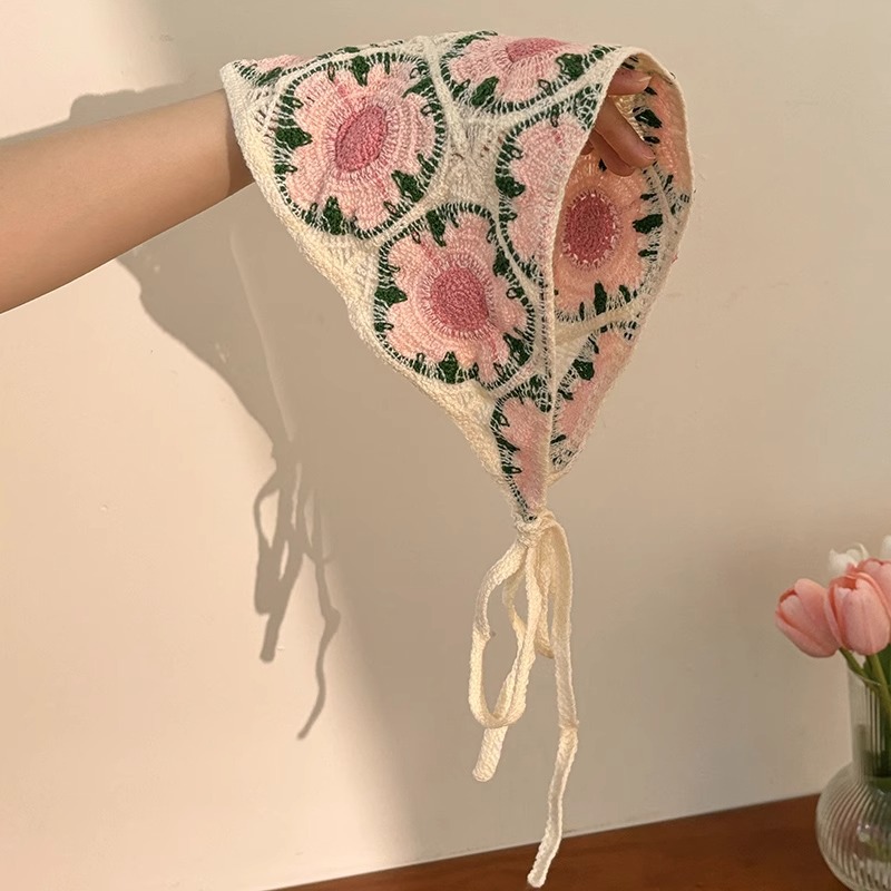 Zhao Zhaoyi el mismo pañuelo de punto para viajar dulces pañuelos de triángulo de viento idílico en línea caliente correa de cabello tocado cuadrado