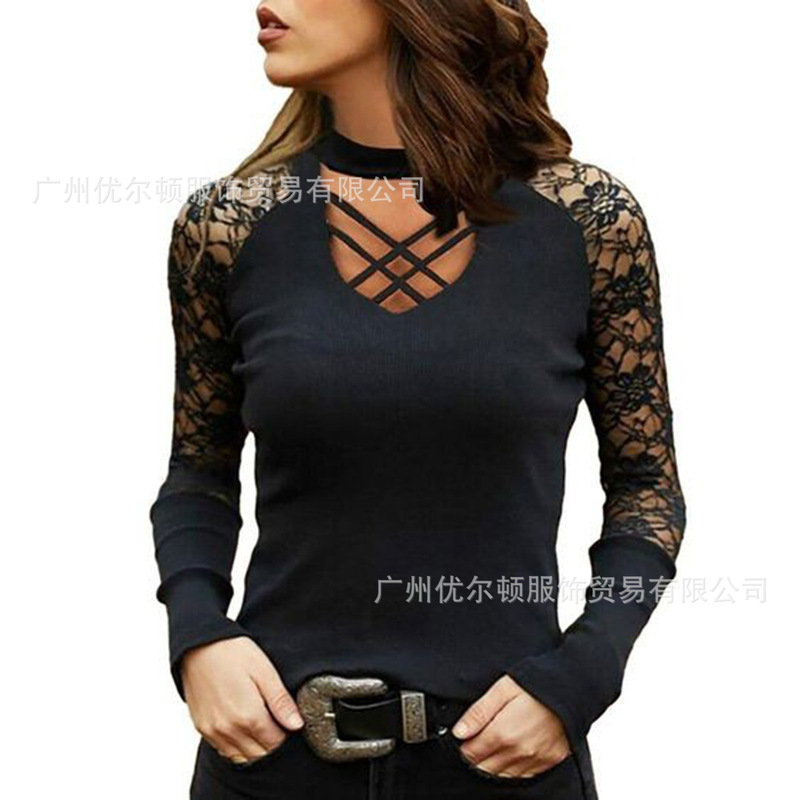 2022 Amazon Wish European and American Cross-Border Spring New Women's Pure Color Fashion V-Neck Long-Sleeved Tops T-Shirts 2022 Amazon Wish European and American Cross-Border Spring New Women's Pure Color Fashion V-Neck Long-Sleeved Tops T-Shirts