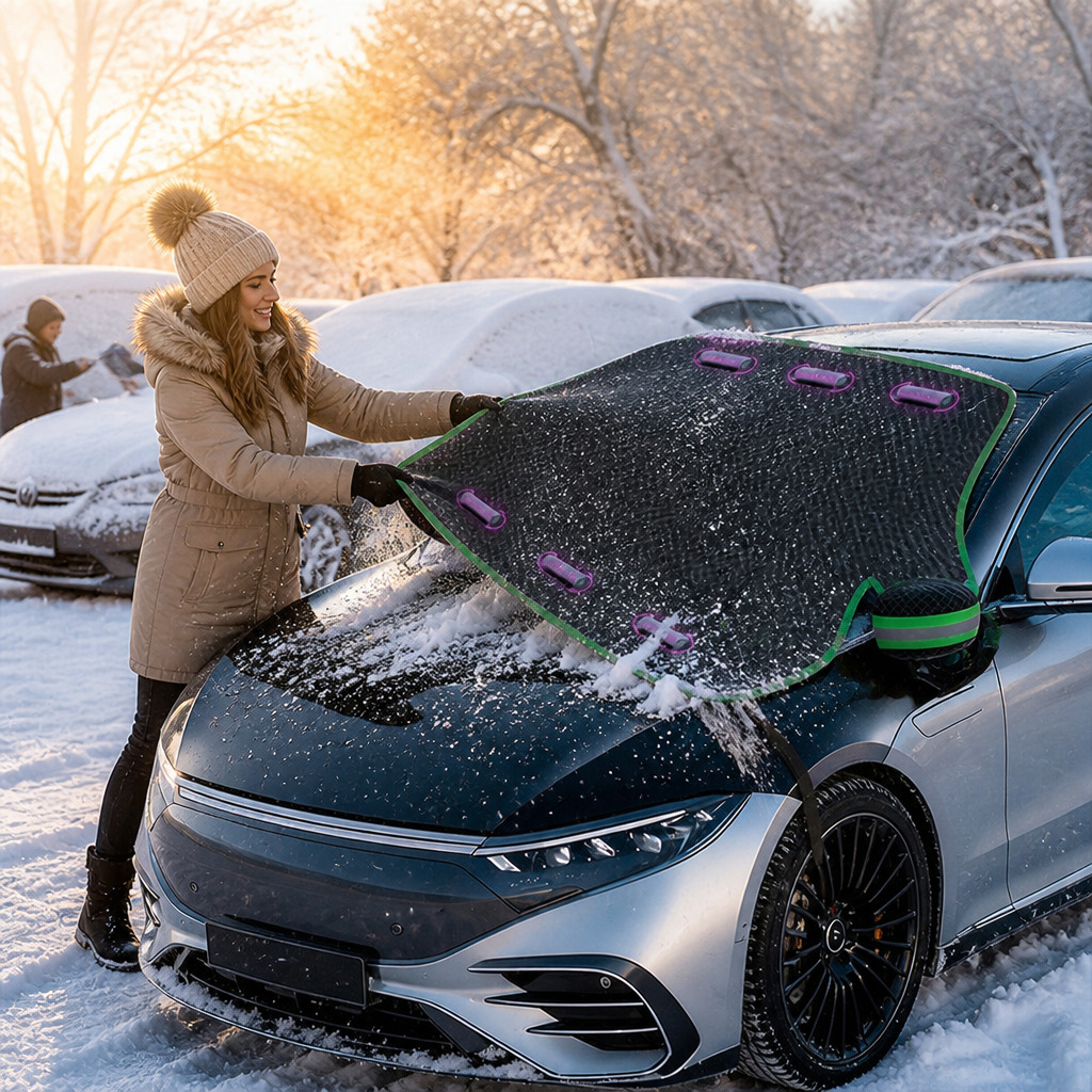 Thickened Car Snow Shield with Three-Window Coverage, Car Front Sun Shield, Snow-Proof Car Cover, Half-Cover for Snow and Dust Protection