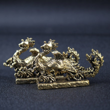 纯黄铜凤凰摆件创意龙凤呈祥凤凰铜雕工艺品装饰家居客厅茶宠摆件