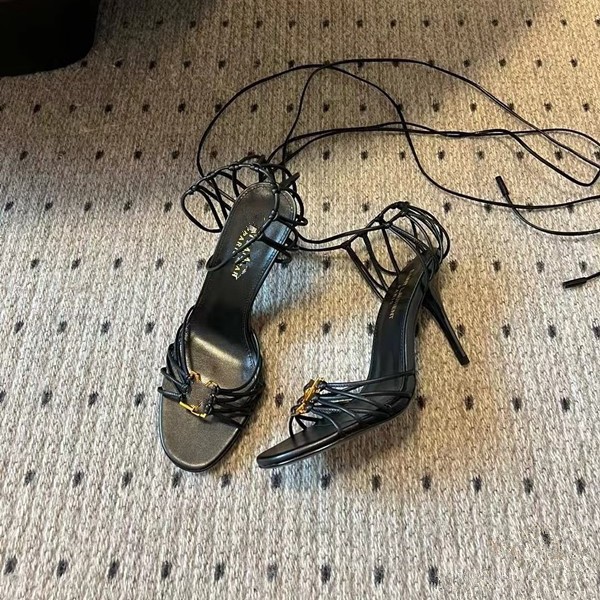 2025 Cross-border YS sexy zapatos de tacón alto con cordones cruzados para mujer nuevas letras hebilla de metal con punta abierta sandalias romanas
