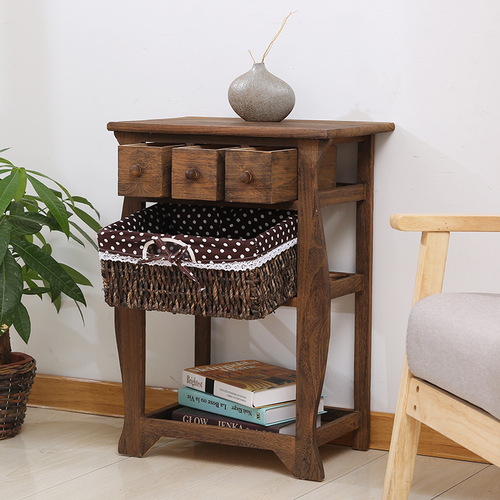 BB4C wholesale modern simple solid wood rattan drawer-type bedside storage cabinet multi-functional simple storage