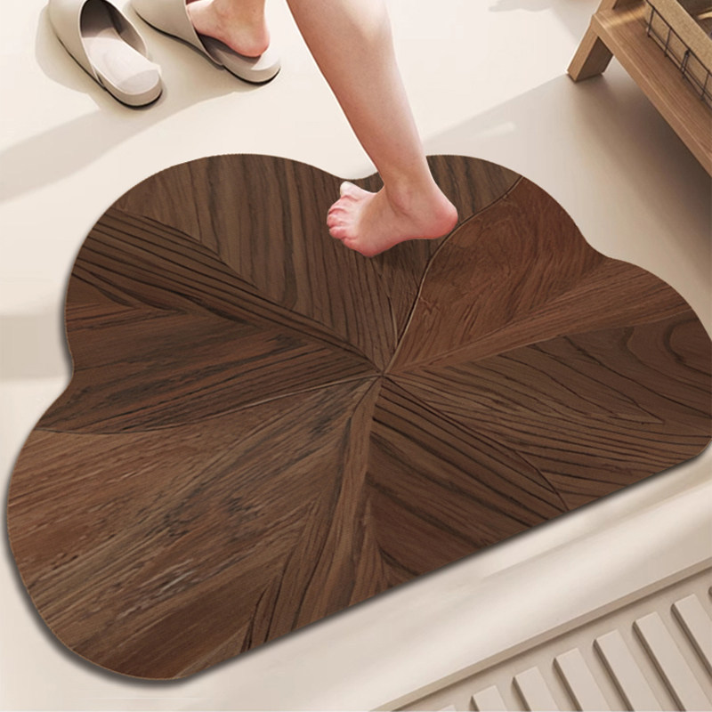 Cloud-Shaped Bathroom Mat with Wood Grain, Absorbent, Quick-Drying, Non-Slip Foot Mat for Bathroom Entrance, Diatomaceous Earth Carpet