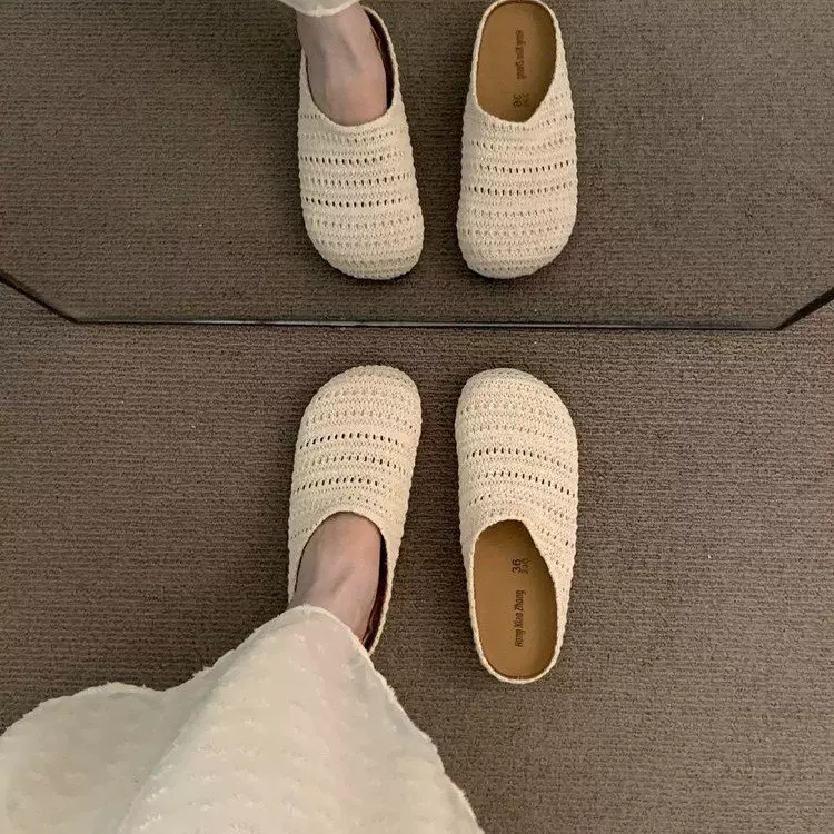 晚晚风厚底波西米亚鞋女外穿2025春夏度假风一脚蹬包头半拖单鞋