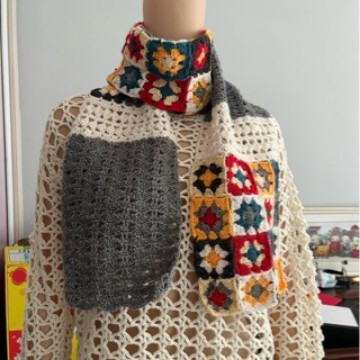 The Finished Product Is Ever-Changing Grandmother's Checkered Patchwork Scarf Wool Knitting Crochet DIY Thick Wool