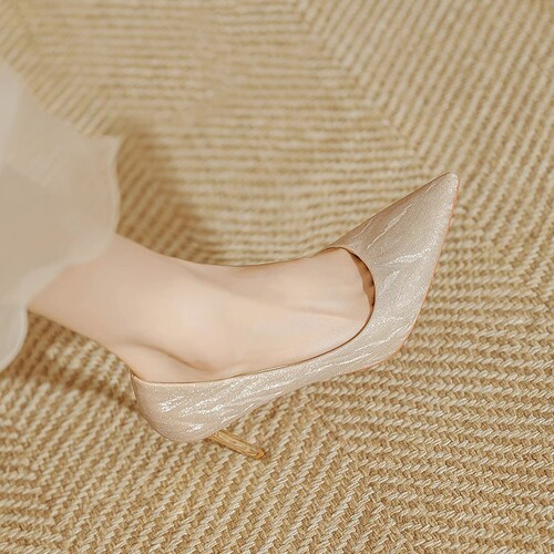 Factory direct sales single-layer shoes for women, 2024 new French gold wedding shoes, two-wearing women's high heels, ultra-high heels