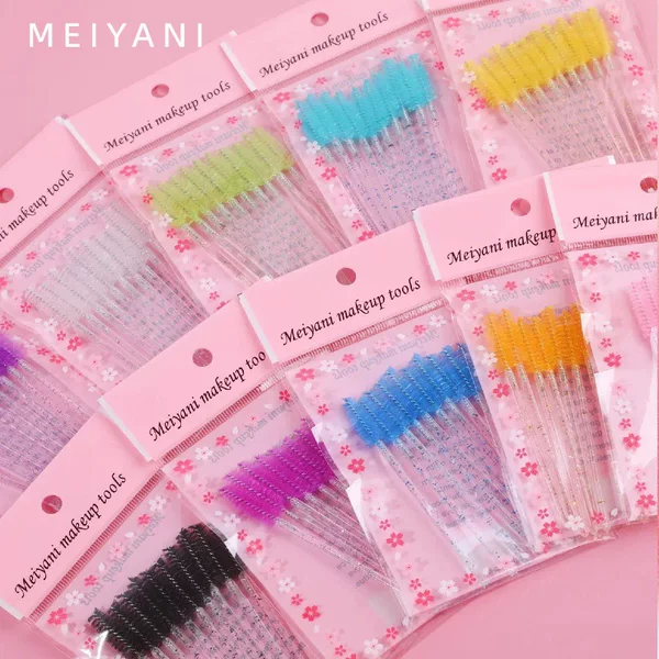 Disposable Crystal Rod Eyelash Brush, Spiral Curved Eyebrow Comb, Grafting Tool, Transparent Makeup Brush, Exclusively for Cross-Border Sales