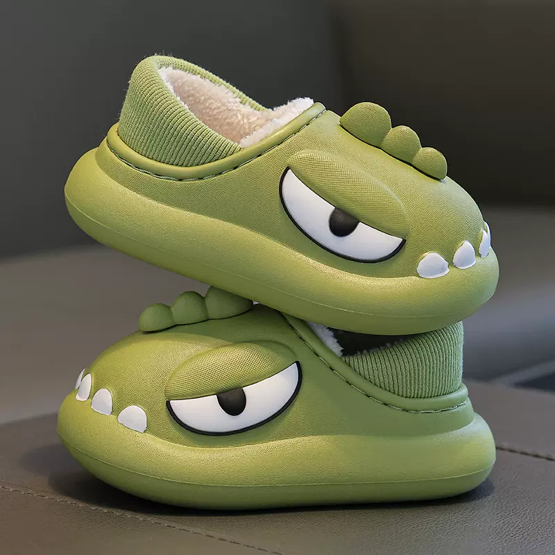 儿童恐龙棉拖鞋冬季包跟保暖外穿男女童居家室内厚底棉鞋加厚保暖