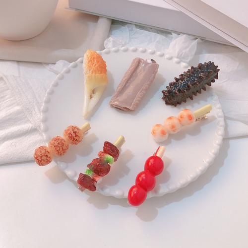 Funny pork ribs, simulated food, crab claws, funny barbecue hairpins, sea cucumbers, creative side clips, candied haws hair accessories