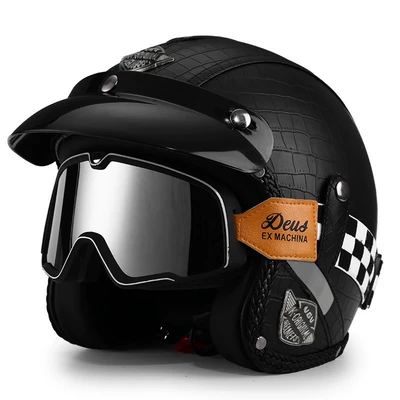 Motosiklet dəbilqələri — Motorcycle Helmet for Men and - m-crocodile-pattern-black-black-and-white-checkered-large-frame-goggles-you-can-leave-a-message-to-change-to-transparent-mirror-comes-with-hat-brim-face-towel