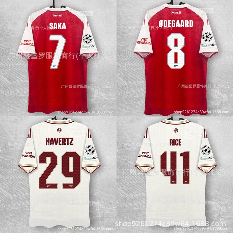 Футболка Премьер-лиги: домашняя и выездная Arsenal 25-26, длинный и короткий рукав, номер 7 Сака, номер 41 Райс