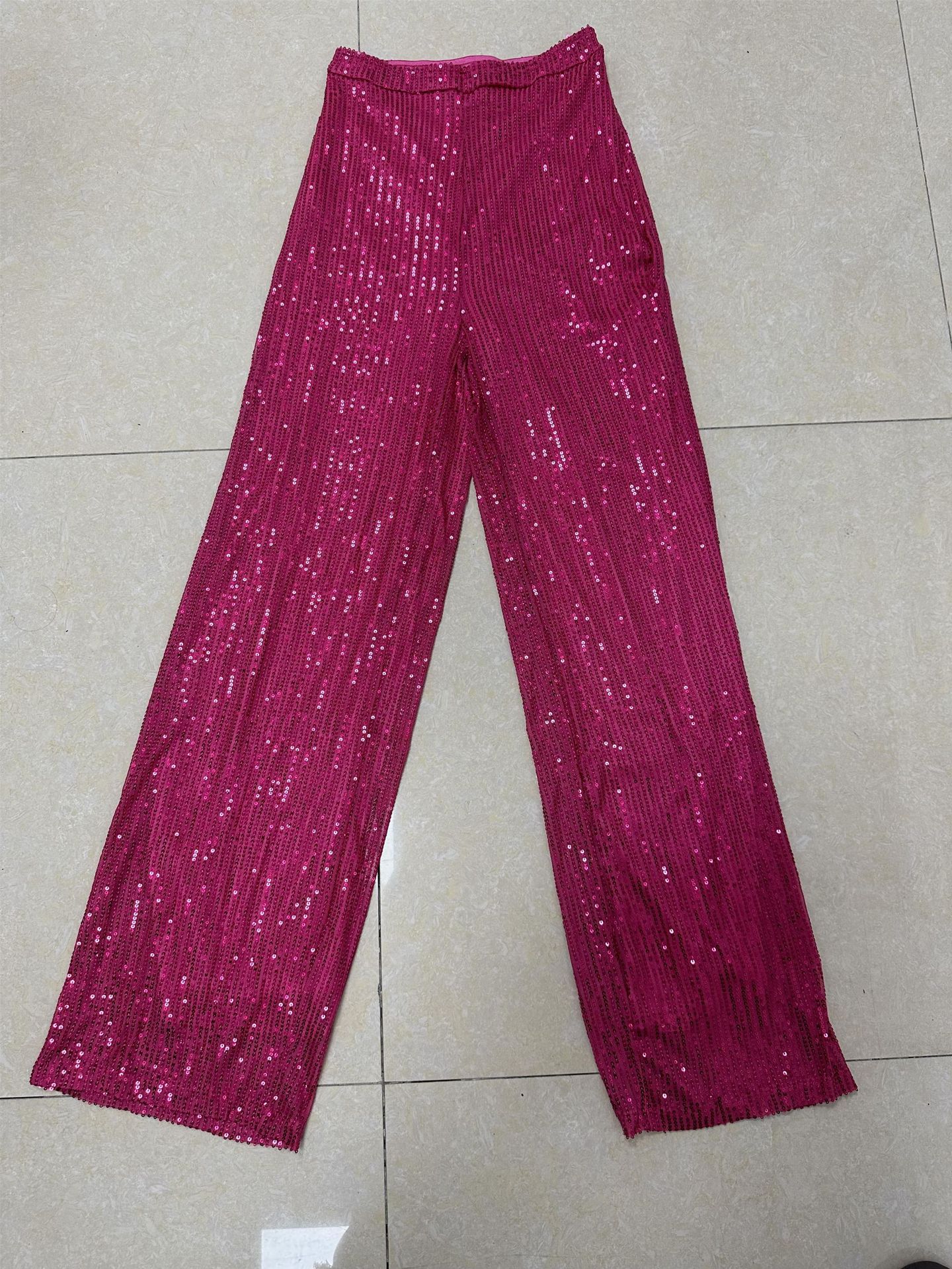 280g Weight Full Length Pants Length Spandex, Polyester Fabric Type High Waist Waist Line Casual Pants Pants Type High Elasticity Elasticity Party, Street Occasion Comfort Function Regular Fit Fit Type Solid Color Pattern Summer, Spring, Autumn Season Women's Gender Sequins Design Fashion Style Women's Party Street Fashion Solid Color Full Length Sequins Casual Pants 87