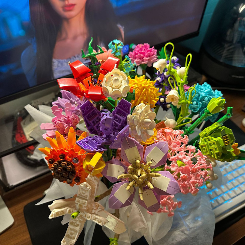 兼容乐高仿真积木花单枝拼装永生花束手工儿童玩具女生情人节礼物|undefined