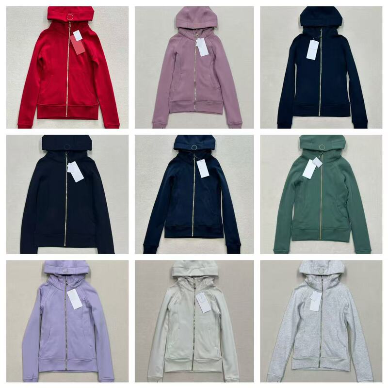 Lulu-Style Scuba Gold Label Embroidered Slim-Fit Sweatshirt with Fleece Lining, Warm Jacket, Sports Yoga Wear, Zip-Up Cardigan