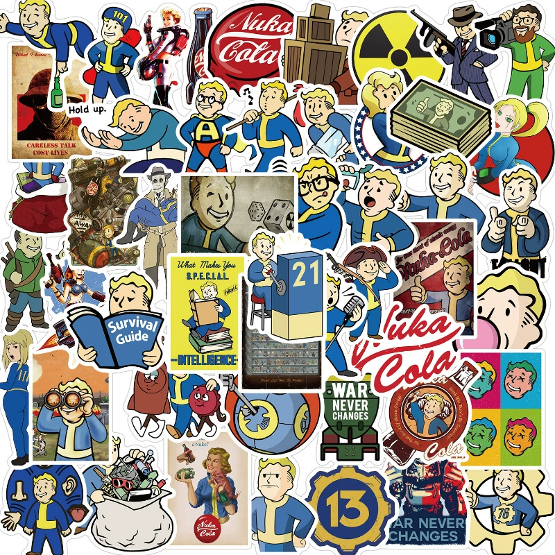 Набор наклеек Fallout Vault Boy — 50 ПВХ водостойких мультяшных наклеек, 4–6 см