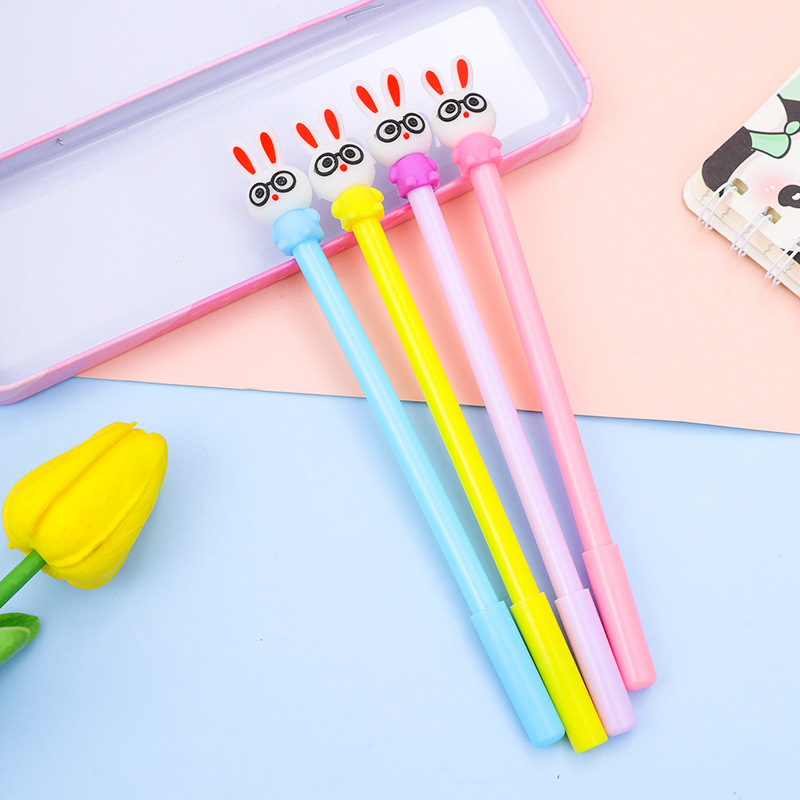 실리콘 헤드 안경 토끼 입체 젤 펜 크리 에이 티브 문구 서명 펜 워터 펜 검은 토끼 중립 워터 펜 도매 펜