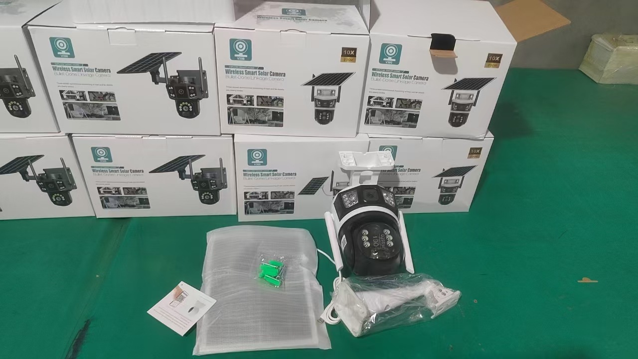 太阳能4G全景V380监控器无线手机远程室外双镜头枪球联动双