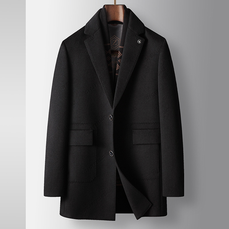 Men's Clothing autumn and winter scarf collar detachable Silk cotton lining youth business double sided woolen casual jacket_voghion.com