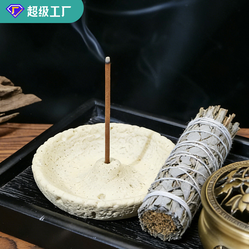 Sage and cedar aroma diffuser tray, wabi-sabi style cement incense holder, yoga meditation de-magneticizing aroma diffuser ornament, wholesale