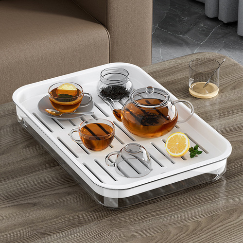 Tea tray, home living room dry brewing table, simple tea set, cup holder for tea cups and water cups, rectangular double-layer drain tray