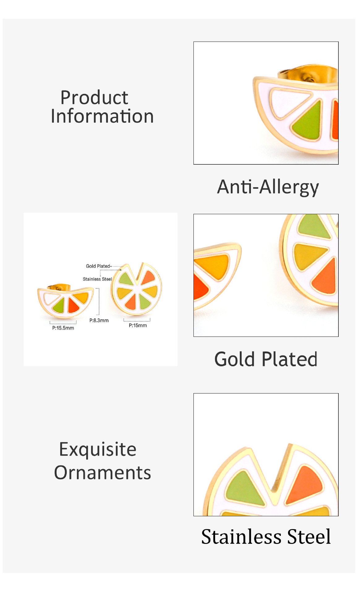 Cute Fruit Stainless Steel Ear Studs 1 Pair