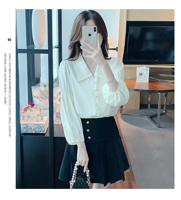 프랑스식 레트로 V넥 거품 소매 여성 셔츠 2026 봄 가을 새로운 디자인 센스 긴팔 셔츠 Chic 맨위 상세 이미지 12