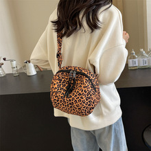 欧美风时尚豹纹帆布小挎包休闲百搭零钱手机包便携单肩斜挎小圆包