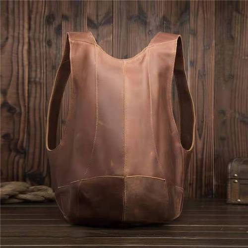 European and American retro Crazy Horse soft leather men's and women's Beetle bag backpack student trendy backpack school bag casual travel bag