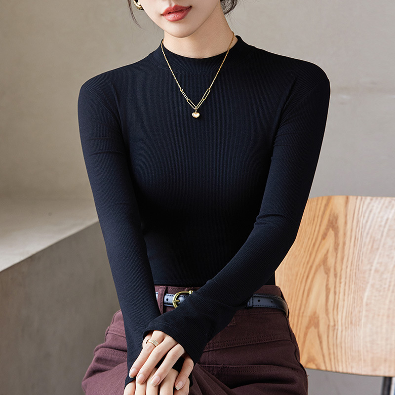 Black Half-Turtleneck Base Layer Shirt for Women, Modal Long-Sleeve T-Shirt, Basic Top for Spring, Autumn, and Winter 2026 New Model