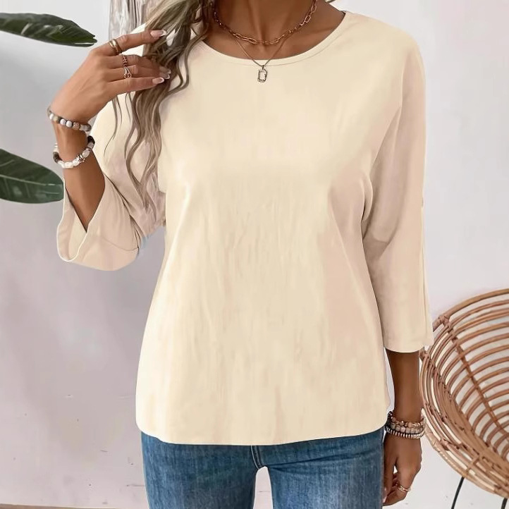 solid color design elegant shirt with a round collar for leisure