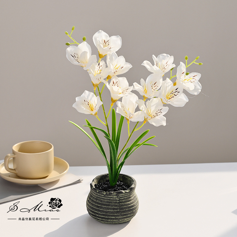 12 cabezas de bonsai de orquídeas pequeñas, flores creativas de simulación, decoración de estudio fotográfico para el hogar, plantas verdes artificiales, plantas en macetas de simulación al por mayor