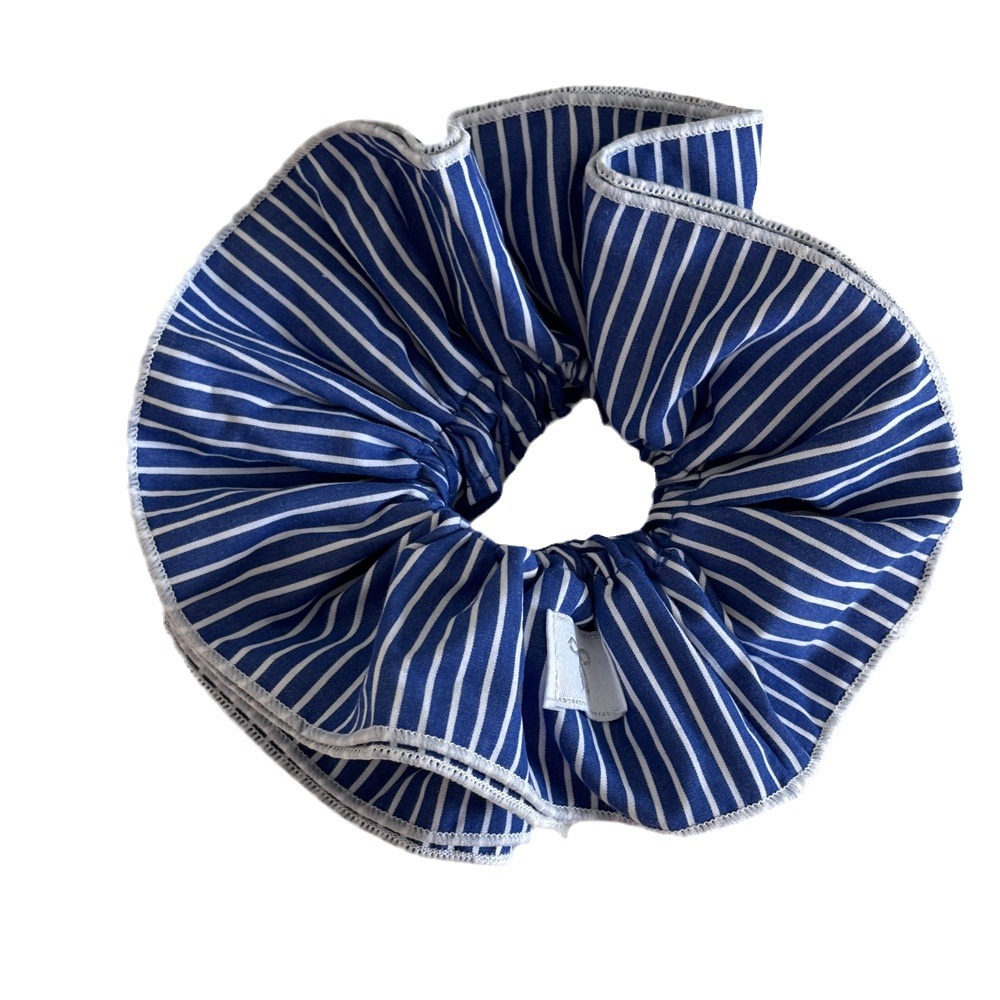 Südkorea Neue Blau Gestreiften Doppel-schicht Dickdarm Haar Ring Süße Internet Zelebrant Gleichen Stil Frische Stil Headwear Alle-spiel Haar Zubehör_voghion.com