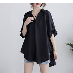 シフォンのシャツの女性の夏の200斤の太ったmmの韓国版の大きいサイズのゆったりしているお腹を遮ってやせて腰の気質のa字のシャツを収めます。