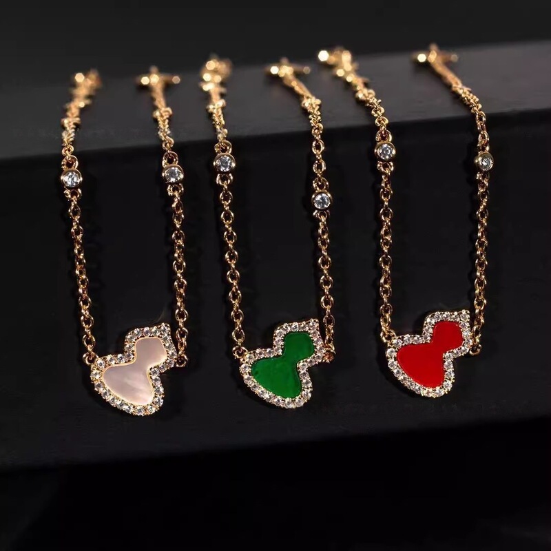 High-End V Gold Gourd Bracelet with Thick 18K Rose Gold Plating, Hollow Design with 5 Gourds, Natural Mother-Of-Pearl Jewelry Manufacturer