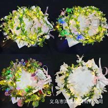 新款闪光彩色花环头饰森系仙女发光花环头箍户外拍照舞台表演道具