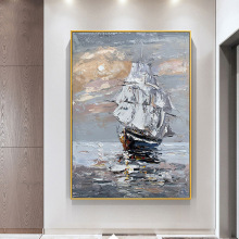 现代客厅玄关装饰画诧寂风沙发背景墙壁画一帆风顺手绘油画