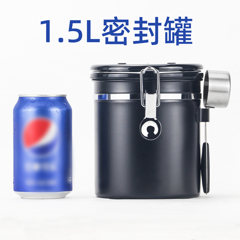 コーヒー豆密封缶304ステンレス排気弁呼吸密封貯蔵タンクスプーン付き保存缶コーヒー缶