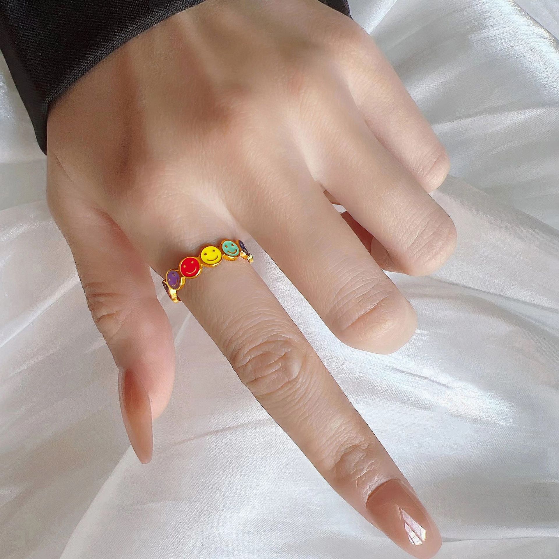 Fashion Smiley Face Titanium Steel Plating Open Ring 1 Piece