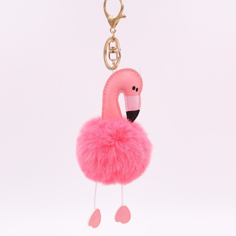 Creativa PU Flamingo bola llavero colgante de la piel de las mujeres bolso de la piel colgante llavero del coche al por mayor